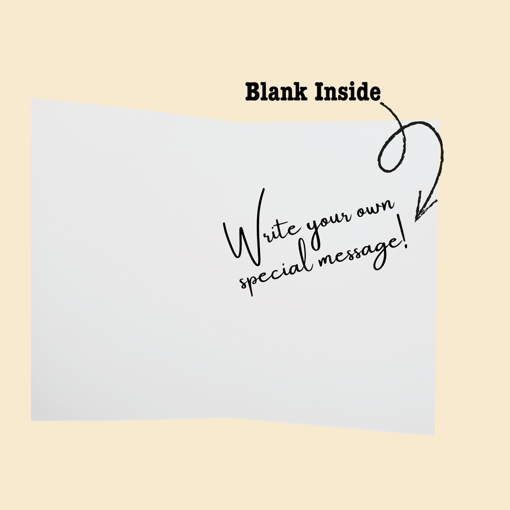 Blank card with text 'Write your own special message!' on a beige background