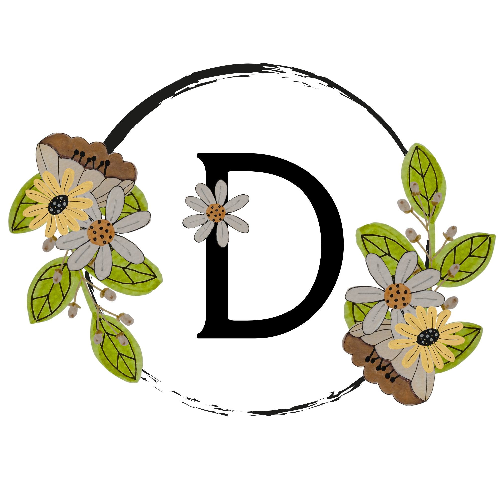 Letter D with a floral backround